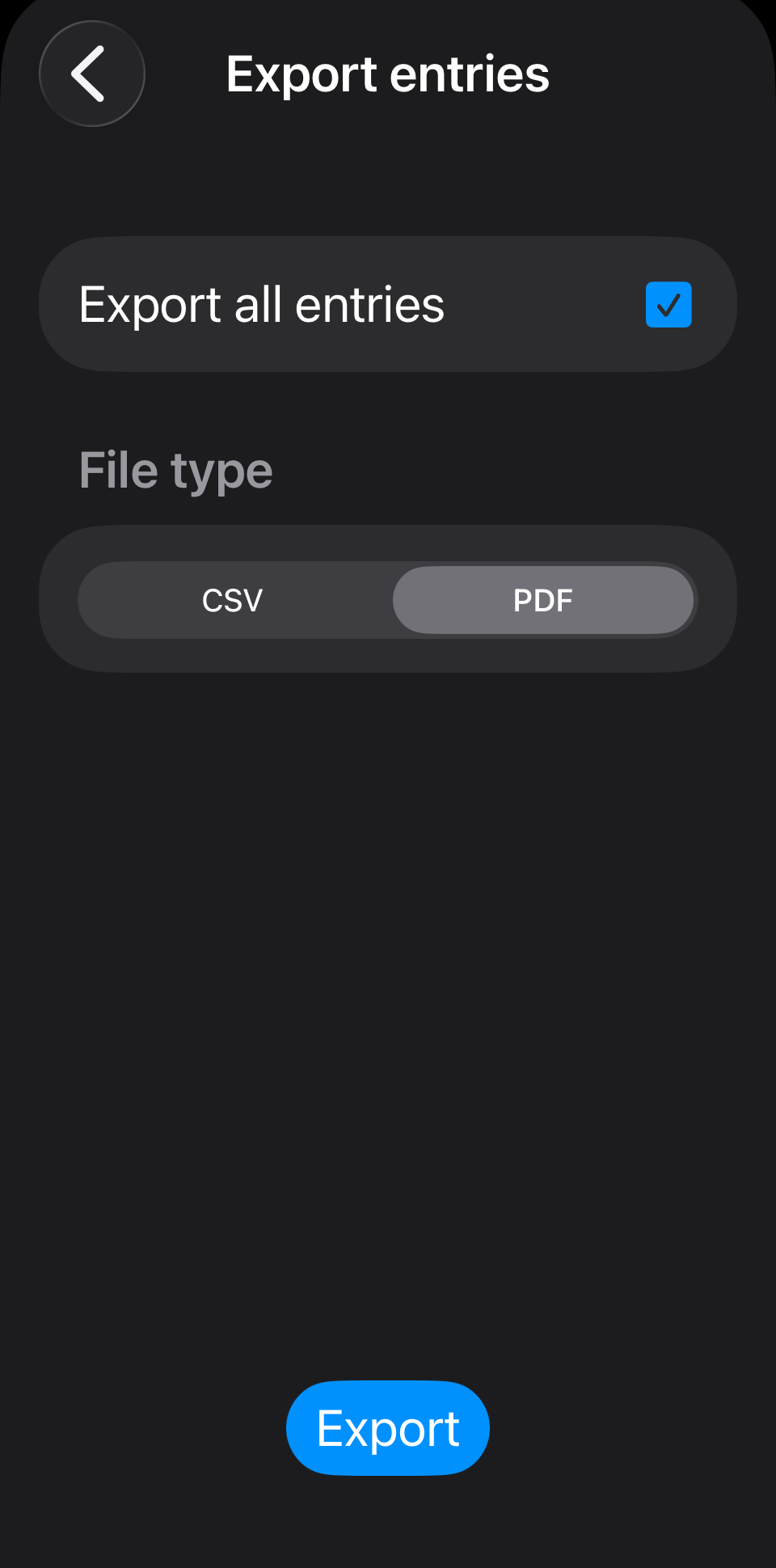 Clearthought export all entries options.